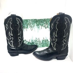 Nocona Men’s Leather Whipstitched Black Western Embroidered Boots Size 8.5 D